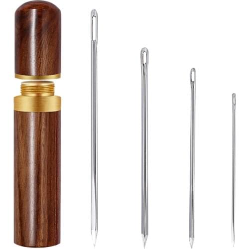 LMDZ Convenient Needle Storage,Versatile Wooden Needle Case with Smooth Touch,Sewing Supplies with 4Pcs Sharp Stitching Needles
