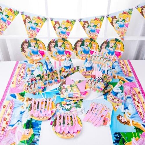 Disney Three Princess Theme Snow White Birthday Party Decoration Cinderella Theme Tablecloth Cup Plate Party Baby Shower Supplie