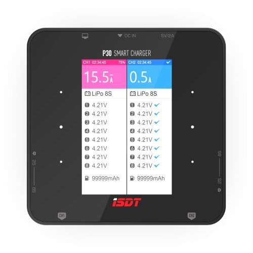 ISDT P30 1000WX2 30AX2 Power Dual Channel Lipo Battery Balance Charger Discharger for 1-8S Li-ion Life NiCd NiMH LiHV PB Battery