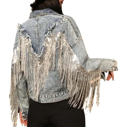 High Quality Denim Jackets Female 2021 Spring And Autumn New Sequined Tassels Loose Streetwear Womens Outerwear Coats