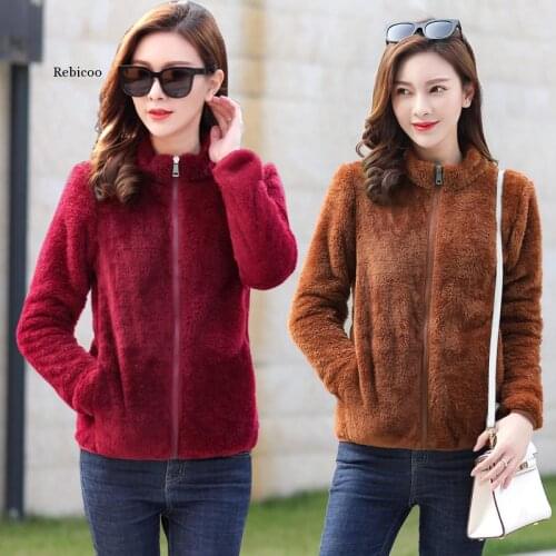 New autumn and winter coral collar women polar fleece jacket zipper plus extra sweatshirt harajuku hoodies