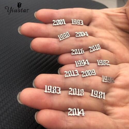 Yiustar Stainless Steel Earrings Year Number Stud Earring for Women Custom Year 1988 1995 1996 Birthday Gift 1988 to 2005