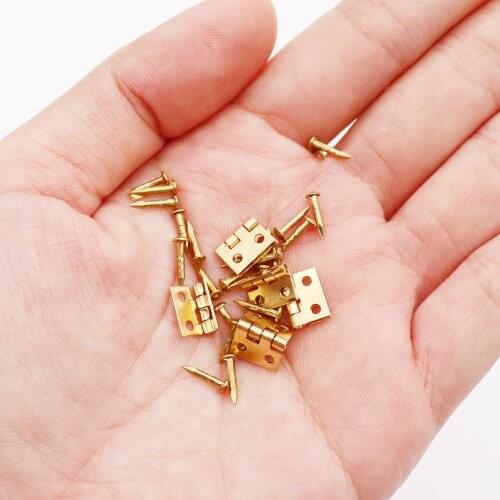 20pcs Cabinet Door Hinges Brass Plated Mini Hinge Small Decorative Jewelry Wooden Box Furniture Accessories 8mm*10mm