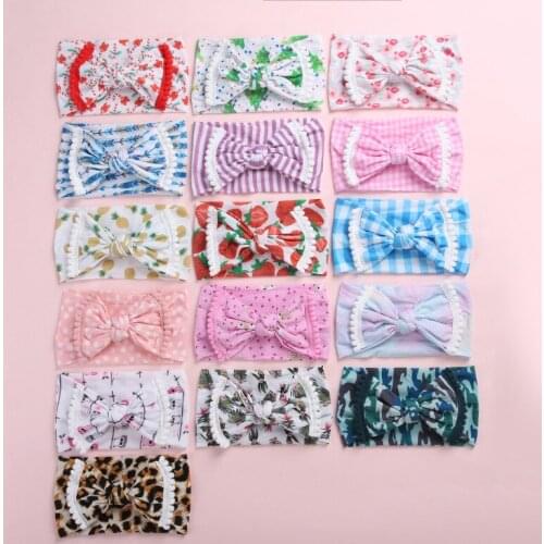 20pc/lot Christmas Camouflage Print Width Nylon Baby Headband Pompom Trim Bows Stretchy Turban Girls cheetah Head Wraps Headwear