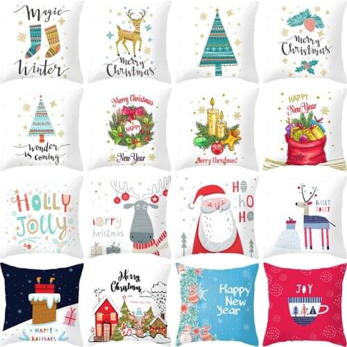 2019 Cute Cartoon Christmas Polyester Fiber Pillow Cover Sofa Cushion Home Decorative Pillows Cover