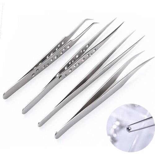 2019 Cuticle Pusher Pusher Precision Blooming Tweezers, Dolphin Clip Gold Feather Sandblasting Polishing Anti-static Tweezers