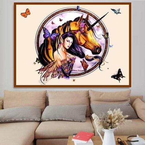 3D diy diamond painting Unicorn and fairy butterfly wall sticker diamond mosaic cross stitch diamond embroidery rhinestoneFF3981