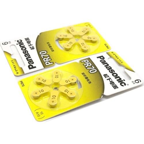 42pcs/lot Original Battery For Panasonic PR70 Hearing Aid 5.8MM*3.6MM 10 A10 Deaf-aid Cochlear Button Cell Batteries Audiphone