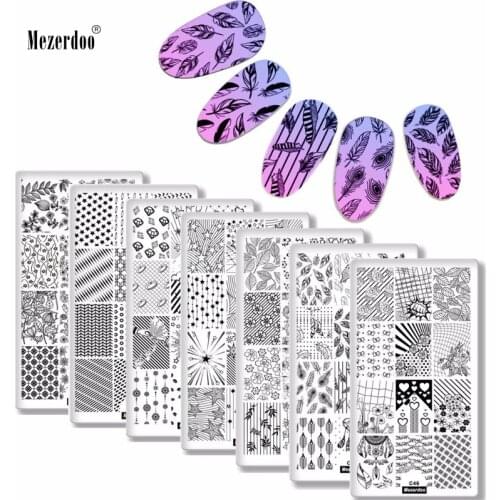 7Pcs Nail Art Stamping Template Set Flower Lace Flowers Feather Love Design Manicure Print Image Plates Nail Painting Tools