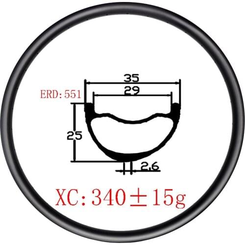 Light 340g 27.5er MTB XC 35mm x 25mm asymmetric clincher tubeless carbon rim UD matte glossy T800 carbon 650b cross country bike