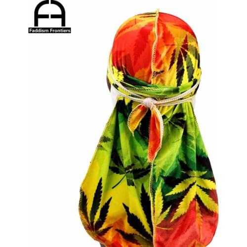 Premium Mens Leaves Print Velvet Durags Bandanas Headwear Men DuRag Turban Hat Headband Hair Cover Accessories Waves Cap