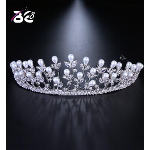 Be 8 Wedding Bridal Pearl Crown Women Fashion Jewelry Hair Accessories Copper White Gold Color Bijoux Cheveux Tiara De NoivaH119