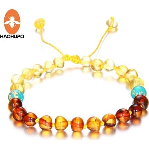 HAOHUPO Handmade Genuine Amber Bracelet Original Jewelry Adults Kids Bijoux Gift Adjustable Bracelets
