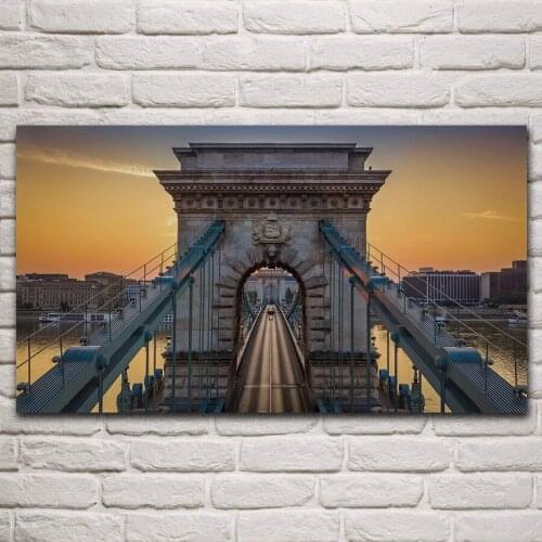 Budapest river Donau Chain Bridge building dawn sunset cityscape living room home wall art decor canvas fabric posters KP278