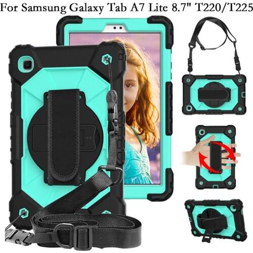Shoulder Strap Shockproof Silicone PC Rotating Stand Case for Samsung Galaxy Tab A7 Lite A7lite 8.7 T225 T220 Cover Fundas Shell