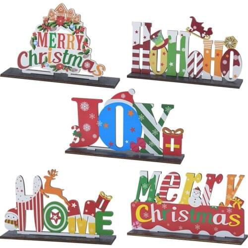 Merry Christmas Wood Decor Desktop Stand Mini Wooden Ornament Santa Claus Letter Shape for Home Decor Xmas 2021 Noel Navidad