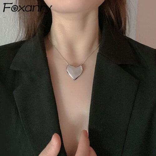 Foxanry 925 Sterling Silver Necklace 2021 New Trend Elegant Sweet Big LOVE Heart Pendant Party Jewelry Gifts for Women Wholesale