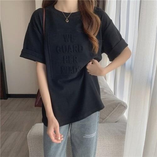 2021 summer new 3D printing concave-convex letters short-sleeved loose fashion T-shirt quick-drying womens top