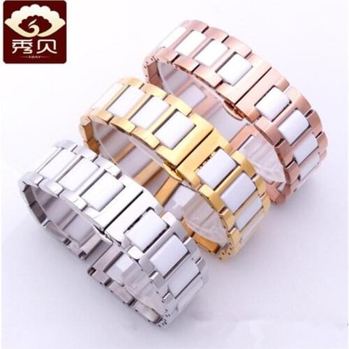 Smooth Ceramic with Solid Steel Watchband Straight End Bracelet Deployment Clasp 14 16 18 20 22mm For Brands Diamond Watch Sale