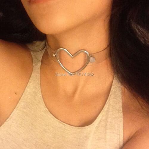 Kawaii 100% Handcrafted Large Heart 90s Choker Transparent Clear Collar PVC Vinyl Harajuku Cosplay Necklace