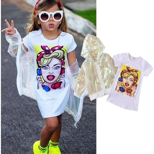 2020 Fashion Spring Summer Baby Girls Clothing Sets 2pcs Cartoon Print Short Sleeve Casual Dress+Zipper Jacket Tops Outfits