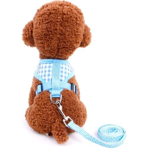 Cute Grid Pet Puppy Dog Harness Leash Set Walking Dog Vest Pink Blue Brown For Small Dogs Chihuahua Yorkie S M L