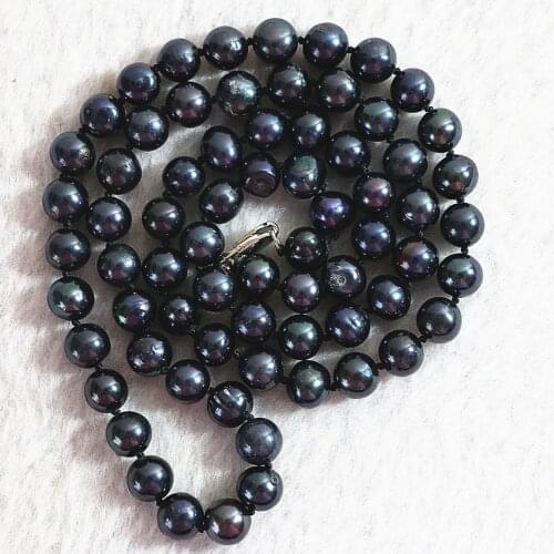 Natural black pearl beads 7-8mm hot sale diy fashion jewelry making necklace 25"B729