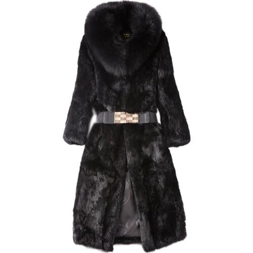 JMLD Fur 2021 New Fox Fur Collar Rabbit Fur Coat Long Large Fur Coat off Season Promotion