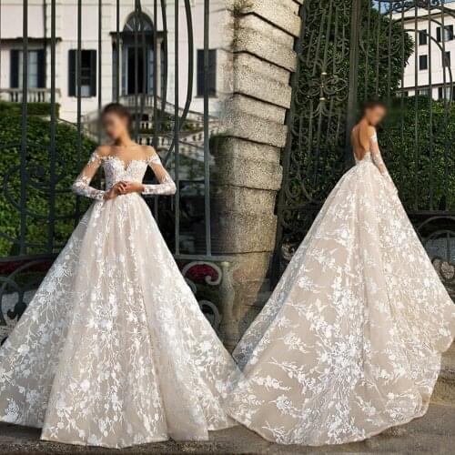 2021 new wedding dress lace long-sleeved tail wedding dress white big tail fashion wedding dress