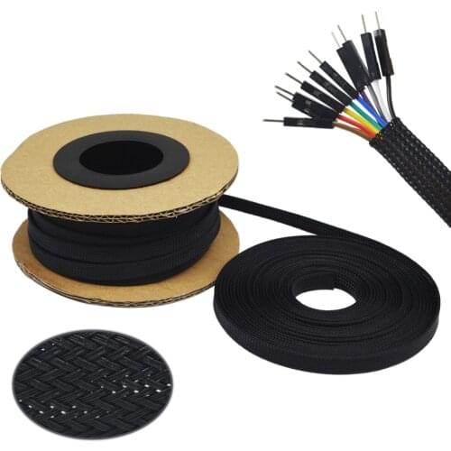 100ft-30m Black 4 6 8 10 12 14 16mm Braid PET Expandable Sleeving High Density Sheathing Plaited Cable Sleeves Fabric Cable
