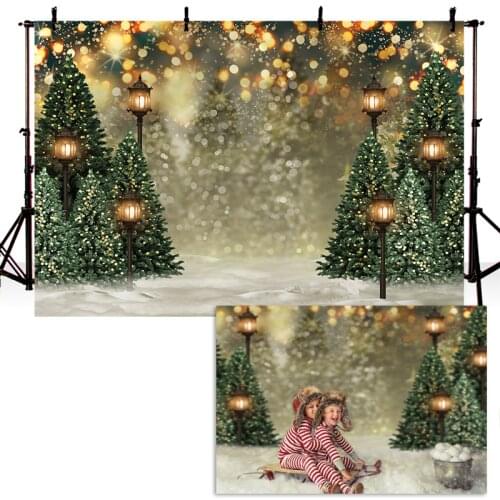 Christmas Photography Background Christmas Tree Street Lamp Snowfield Backdrop Party Decoration Prop Banner For Photo Studio