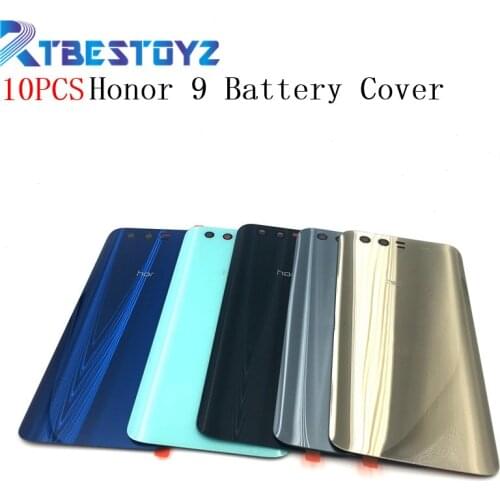 RTBESTOYZ 10PCS/Lot New Glass Back Battery Cover For Huawei Honor 9 Housing Case With 3M Adhesive And Logo