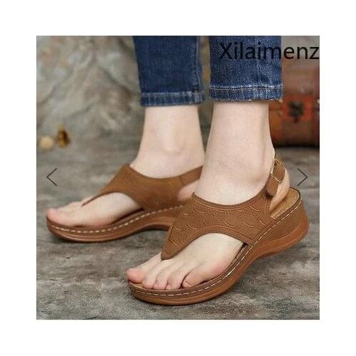 Women Sandals 2021 New Clip Toe Wedges Shoes For Women Summer Sandalias Mujer Beach Casual Heels Sandals Platform Flip Flops