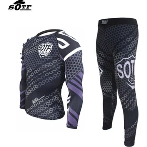 SUOTF Boxing Shorts Compression Pants Rashguard Fitness Long Sleeves Base Men
