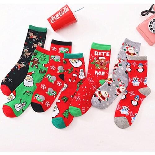 SP&CITY New Santa Claus Christmas Socks Elderly Elk Snowman Patterned Cotton Womens Socks New Year Gift Socks Mid-length Socks