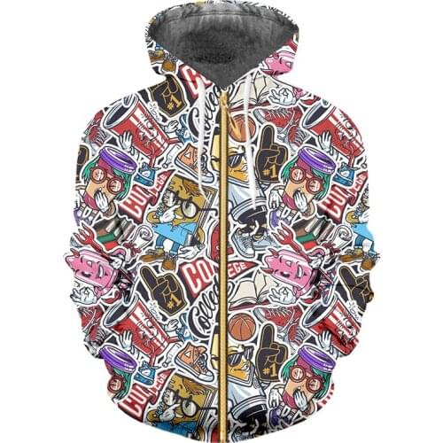 IFPD College Style 3d Zipper Hoodie Campus Graffiti Print Mens Hooded Sweatshirts Casual Anime Funny Oversized Mens Clothing
