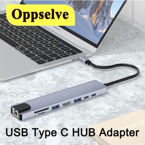 USB HUB Adapter 8 in 1 USB to USB 3.0 HDMI-Compatible RJ45 Dock for MacBook Pro For SD/TF Card Reader USB C Type C 3.0 Splitter