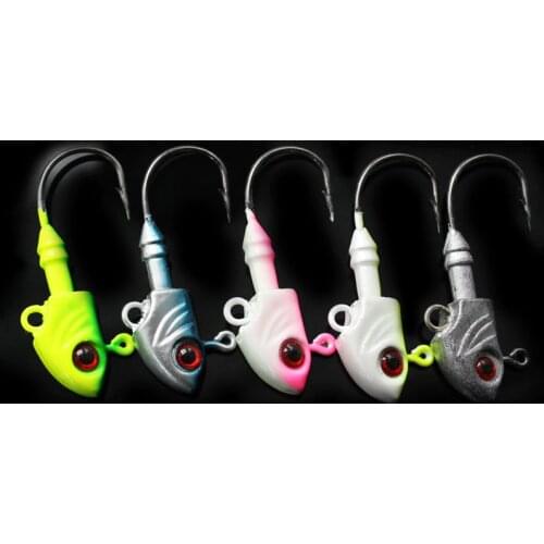 Wokotip 1pcs Fish Head Jigs Hook 3.5g5g7g10g14g20g28g33g Fishing Soft Worm Lure Baits 5 Colors Crank Jig Head Fish Hooks