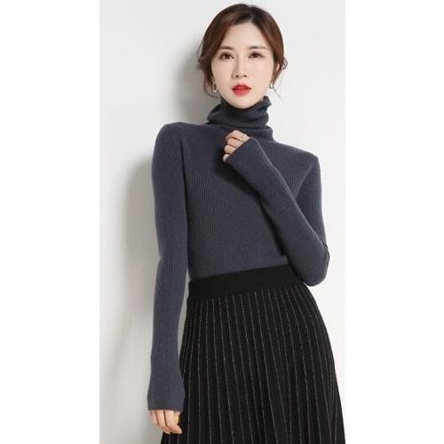 Women Spring Autumn Pure 100% Cashmere Turtleneck Soft Slim Thin Sweater Pullover Free Shipping