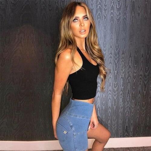 Melody Wear Ladies Shorts Cute High Rise Shorts Denim Light Blue Lift Butt Sports Super Stretch Gym Shorts