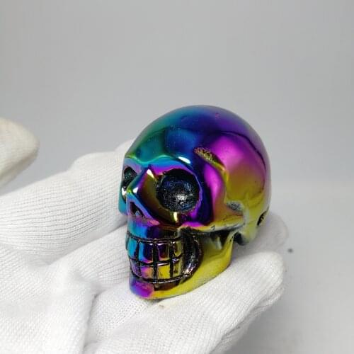 1 pc 45mm natural quartz electroplate crystal skull rainbow angel aura skull reiki decoration healing crystal skull