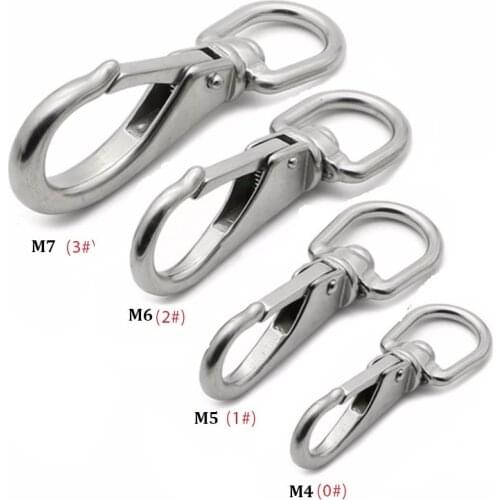 10PCS/LOT 304 Stainless Steel M4/5/6/7 Multi-use Boat Swivel Eye Snap Hook Size #0 #1 #2 #3 Silver