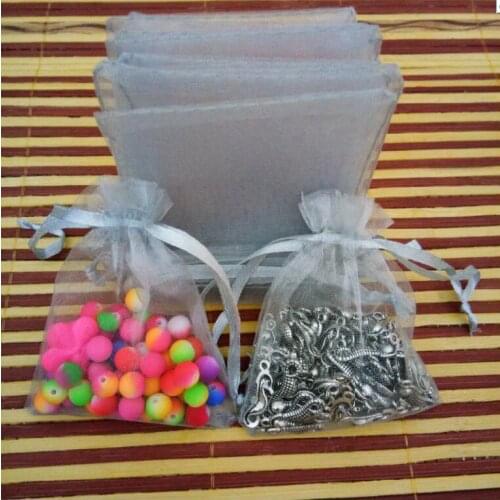 100pcs Silver Grey Organza jewelry bags 5x7cm 7x9cm 9x12cm Wedding Christmas Bag organza drawstrings jewelry Gift Packaging Bag