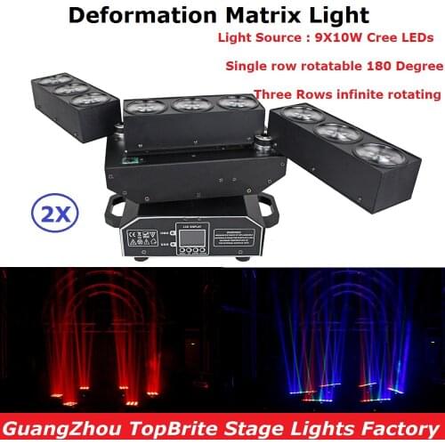 2 Unit DJ Equipments 9X10W RGBW 4IN1 LED Deformation Matrix Beam Moving Head Light For Stage Party Wedding Christmas Decoration