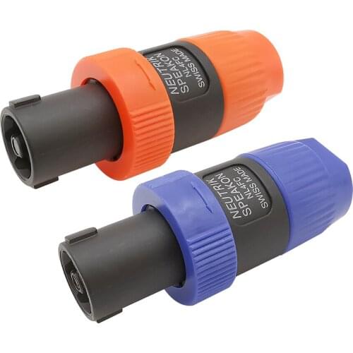 2Pcs 4 Pin NL4FC Male Connector Orange & Blue 4 Pole 4 Pin NL4FC Male Twist Lock Speaker Speakon Audio Plug Cable Connector