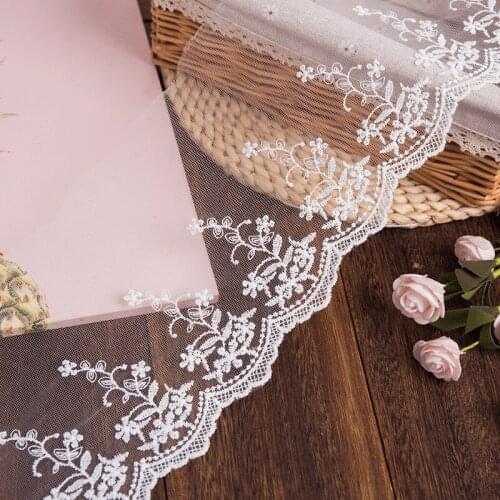2yards White Mesh Milk Silk Embroidery Lace Fabric Trims for Sewing Craft Clothing Trimmming cloth skirt curtain tablecloth 15cm