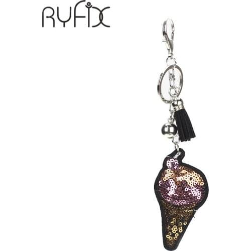 2021 Fashion Charm Lovely Sweet Key Rings PU leather Bag Charm ice cream Pendant Gift paillette Cherry cactus Key Chain BA06