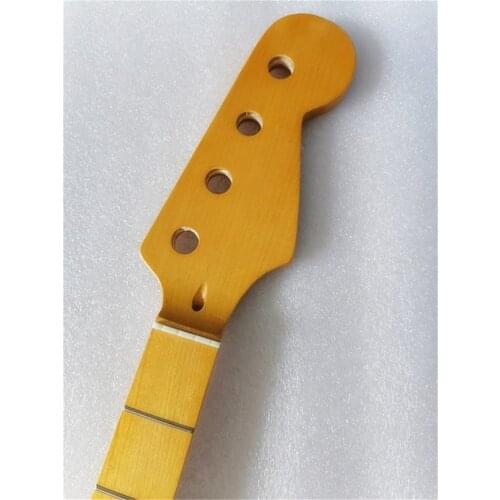 21 frets maple electric bass guitar neck with maple fingerboard inlay dots yellow color glossy paint guitar parts