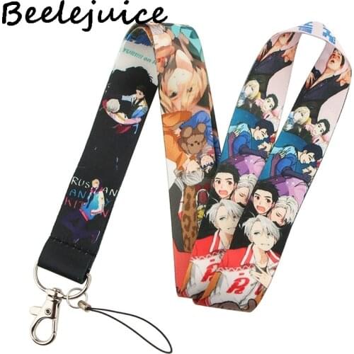 24pcs YURI on ICE Keychain Lanyards Id Badge Holder ID Card Pass Gym Mobile Phone Badge Holder Key Strap Webbings Ribbons Gifts