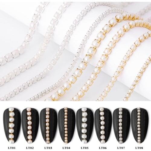 3D Metal 25 Cm Japanese Nail Art Decoration Gold/silver Alloy Pearl Chain Design DIY Nail Art Phototherapy Uv Decoration Tool